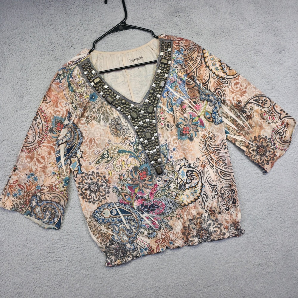 Wrangler Top Women S Paisley Floral Embellished Country Western Boho Cowgirl Y2K